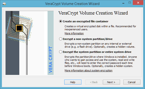 Create an encrypted file container in VeraCrpypt